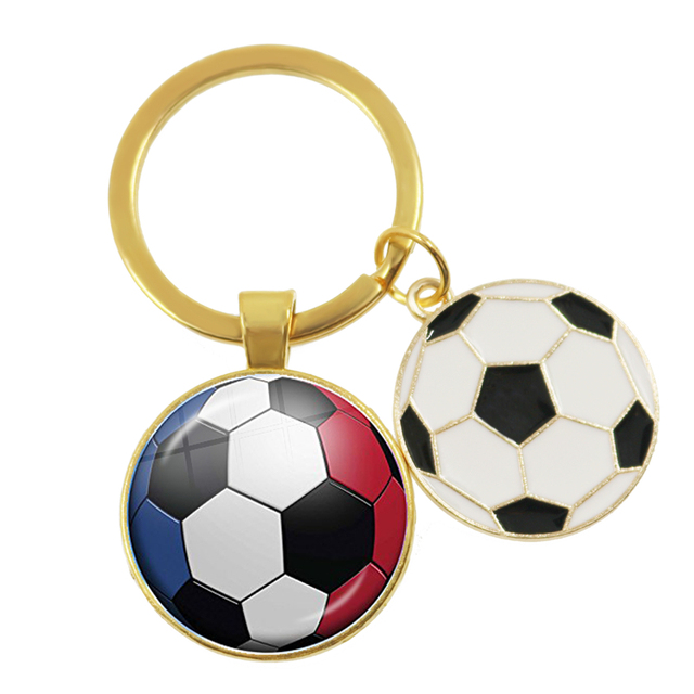 Football Team Emblem Keychain France Flag and Football Logo Key Ring Jewelry European Football Funs Cool Men Gift