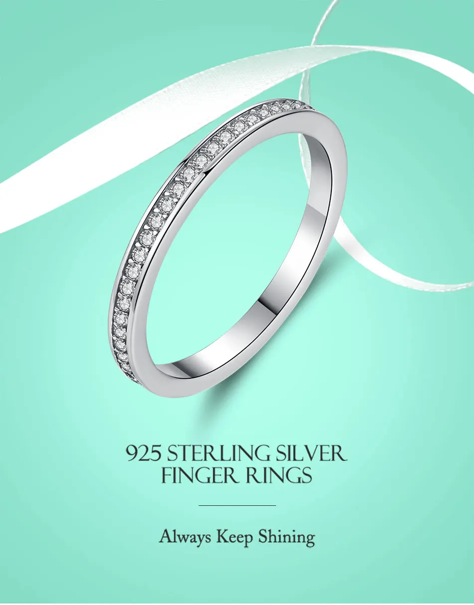 ELESHE из натуральной 925 пробы Серебряное кольцо, чистый фианит Штабелируемый круглый перстень для женщин Свадебные обручальные ювелирные изделия Рождественский подарок