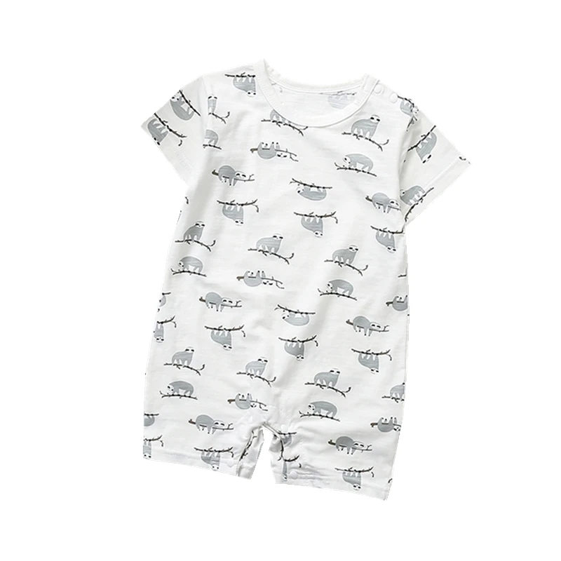 

Infant Toddler Boy Clothes Short Sleeve One Piece Grey Summer Romper Lovely Sloth Animal Costume Children's Cotton Shortalls