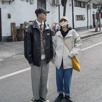 

2020 New Autumn European And American Style Fashion Leisure Trend Sports Solid Color Leather S-5XL High Quality