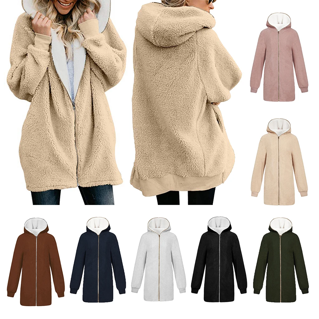 Women's Warm Oversized Fleece Coat Hoodie Hoodie Jacket Zip Hoodie,Beige