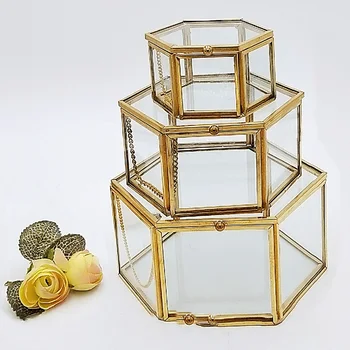 

Storage Box Vintage Geometrical Glass Jewelry Box Retro Earring Ring Flower Plants Display Box Case Wedding makeup organizer