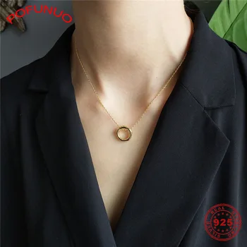 

POFUNUO European Style Women 925 Sterling Silver Necklace Irregular Geometric Special-shaped Choker Lover Best Fine Jewelry Gift