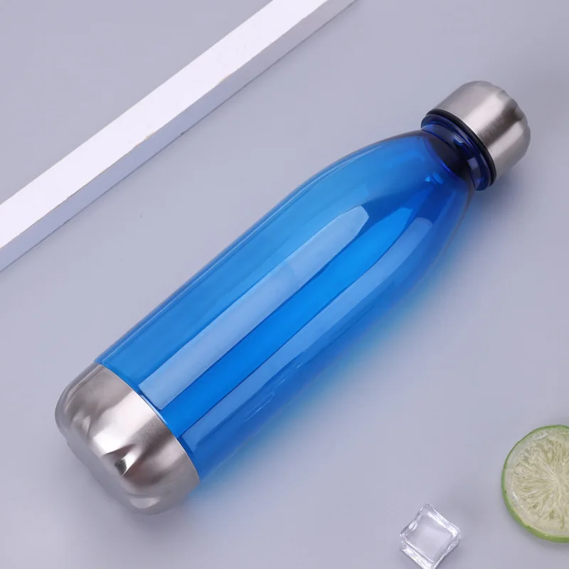 750 мл пластиковая бутылка для воды колы прочная чашка для воды монолайер металлическая крышка Цвет кола, напиток прозрачная бутылка для питья - Цвет: blue