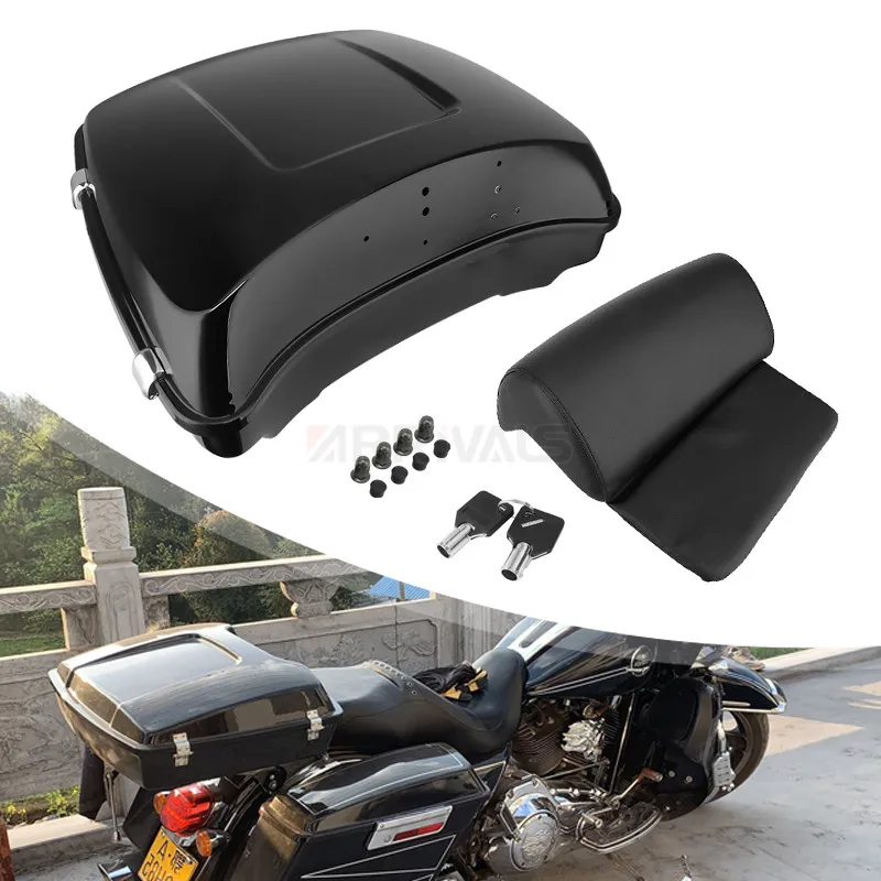 XFMT Chopped 10.7 Tour Pack Trunk w/Backrest Pad& Mounting Rack Compatible with Harley Touring 14-19 