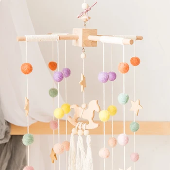 

1 set Baby Mobile Bed bell Silicone Beads Beech Wood Bird Rattles Kid Room Bed Hanging Decor wood rodent Children Products Toy