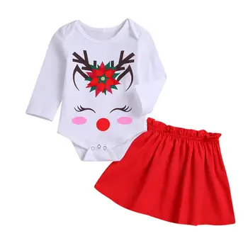 

Christmas Newborn Toddler Baby Girls Cute Animals Cotton Long Sleeve Bodysuit Skirt 2pcs Clothes Set Baby Girl