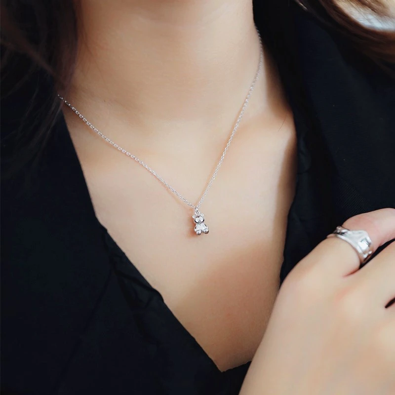 YIZIZAI Gold Color Necklaces For Women Cute Bear Pendants Link Chain Necklace Plata De Ley Collares Mujer Jewelry
