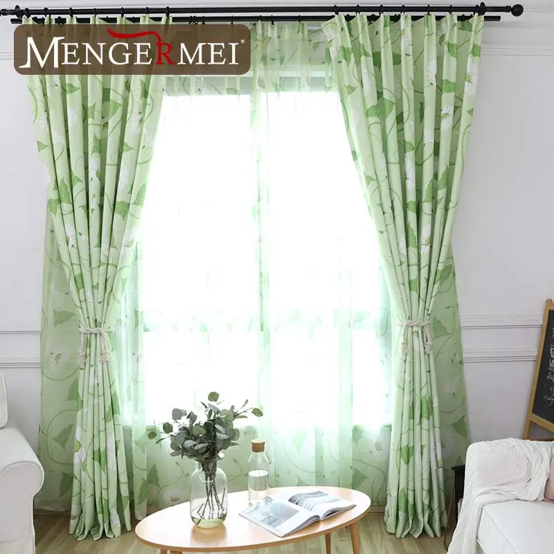 MENGERMEI Morning Glory занавески s Зеленый Тюль затемненные занавески для гостиной спальни кухни комнаты занавески с растительным узором занавески