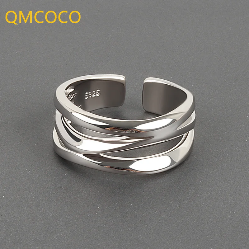 QMCOCO 925 Серебряное индивидуальное модное открытое регулируемое широкое кольцо
