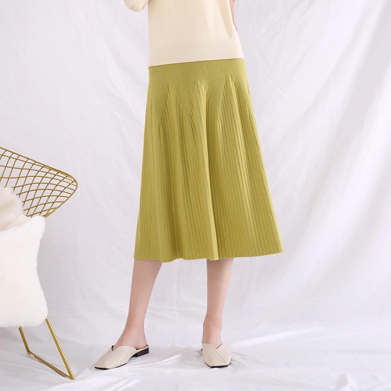 2020 new spring Long Knitting Skirt Womens Clothing Autumn Winter High Waist A-line Female Thick Fashion Girls Knitted Skirts | Женская