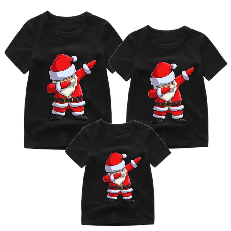 

Santa Claus Print Family Clothing T-shirt Mom Dad and me Christmas Dabbing Short Sleeved T-shirt Fashion Party Matching Clothing