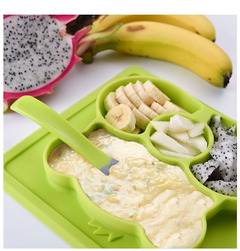 YETAA силиконовая детская тарелка, дополнительная пищевая тарелка, отсек на присоске, встроенная противоскользящая ложка