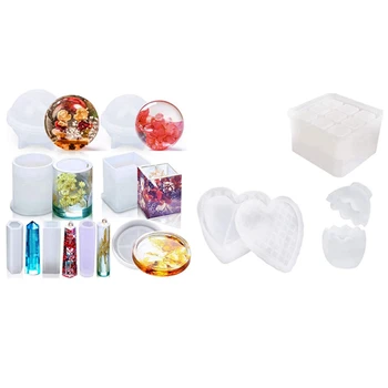 

8Pcs Silicone Epoxy Resin Casting Art Molds with Epoxy Resin Molds with Heart Shape 9-Slot Epoxy Molds