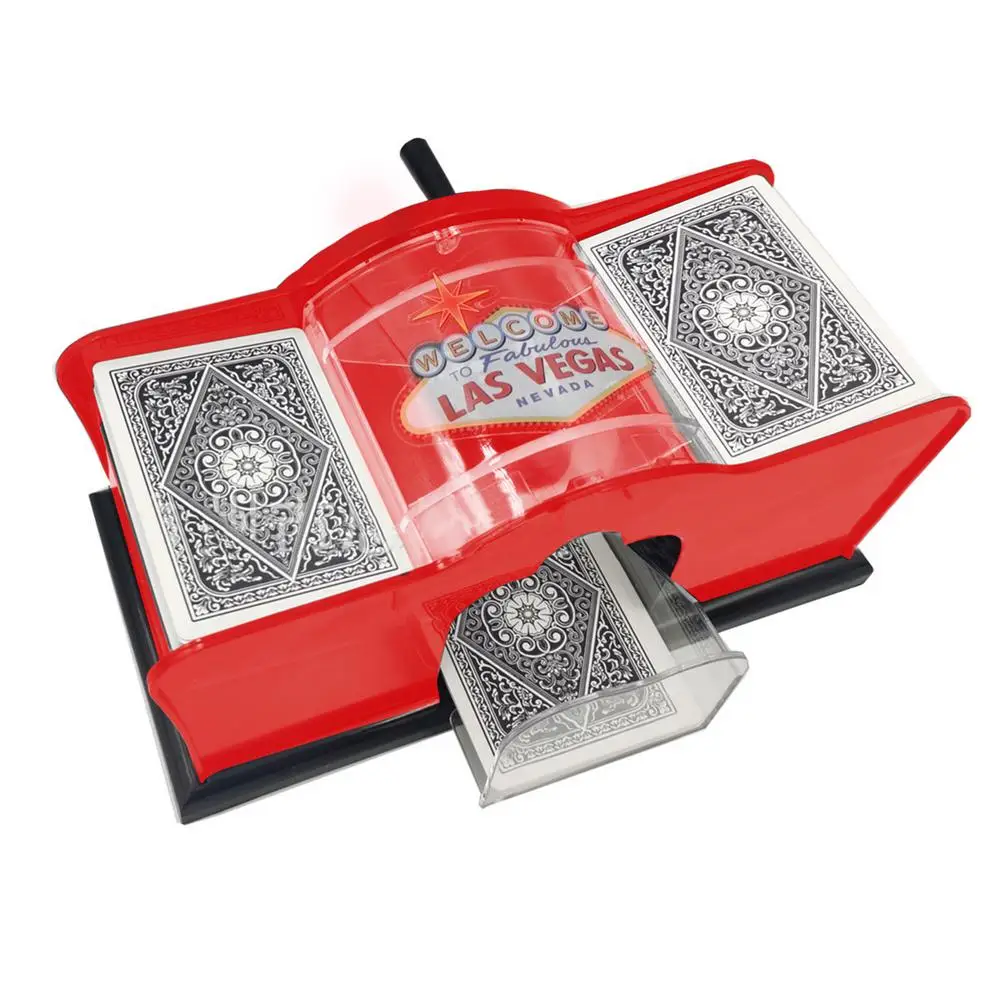 Casino Game Table Accessory PLO Hand Cranked Card Shuffler Baccarat Manual Playing Card Shuffler Omaha 2 Deck Card Shuffler for Home Blackjack Games 