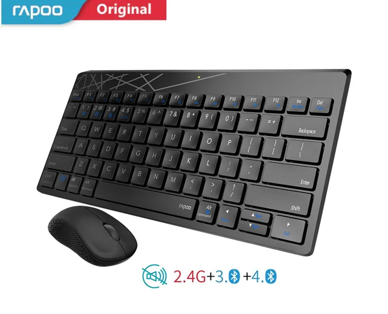 Rapoo 8000M многомодовая Бесшумная Беспроводная клавиатура мышь комбо Bluetooth 3,0& 4,0 RF 2,4G переключение между 3 устройствами - Цвет: X220T Black