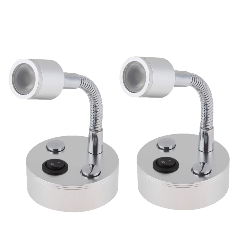 2x Boats RV Reading Lamp, LED Bed Lights Wall-Mounted Beside Lamps Wired Sconce Lamp, 12V / 1W, Gooseneck Length 10cm (Silver)