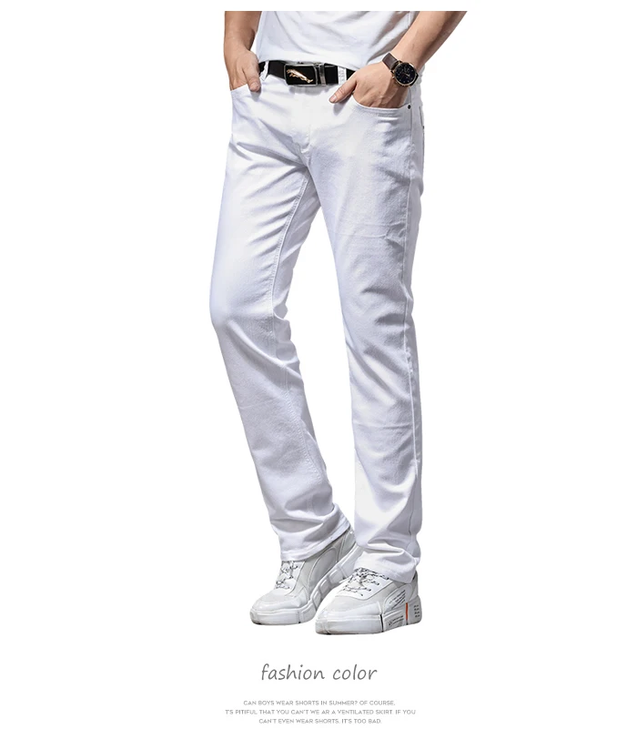 Мужские белые джинсы, модные, повседневные, классический стиль, облегающие, мягкие, мужские, брендовые, продвинутые, Стрейчевые штаны