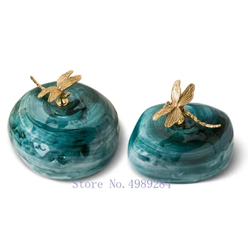 

Chinese Style Ceramics Marbling Sculpture Golden Dragonfly Insect Decoration Modern Home Living Room Desktop Furnishings