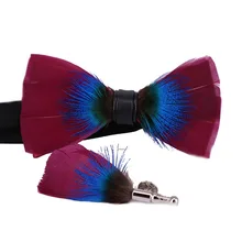 Перо галстук-бабочка броши высокого класса для мужчин унисекс представление свадебный банкет Жених костюм рубашка аксессуары натуральный галстук-бабочка с перьями набор