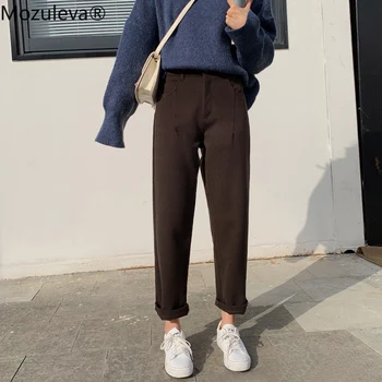 

Mozuleva High Waist Pockets Thicken Straight-leg Pants 2019 Autumn Winter Women Woolen Pants Solid Loose Warm Female Trousers