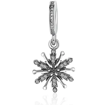 

2019 NEW 100% 925 Sterling Silver Personality Explosion Snowflake Pendant Charm Suitable DIY Necklace Women Jewelry Gift