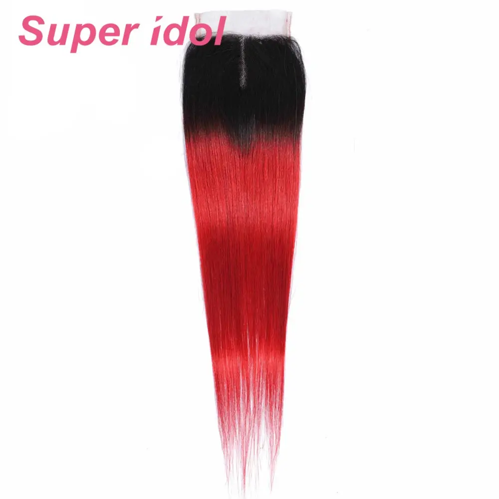 Tanie 1B/czerwony prosto 4X1 Tpart zamknięcie koronki brazylijski 100% dziewicze włosy