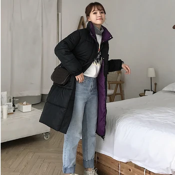 

2019 Women Down Cotton Pad Winter New Solid Color Long Section Coat Thick Padded Bread Down Winter Dress Female Coat