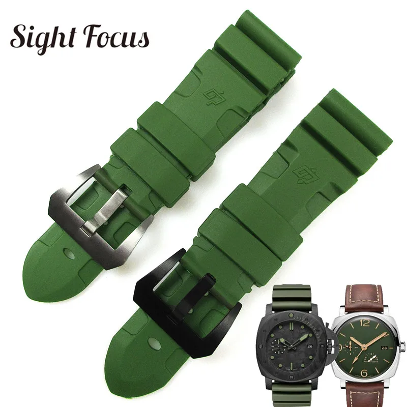 

24mm 26mm Army Green Lighting Watch Band Replacement for Panerai Submersible Radiomir Sport Rubber Strap Bracelets Military Belt