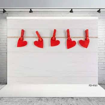 

Valentine's Baby Shower Child Portrait Photography White Wood Board Red Heart Backdrop Photophone Photo Studio Background Props