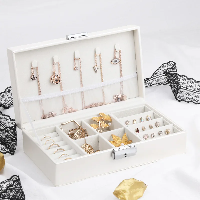 Skup Exquisite Travel Jewelry Box kobiety skóra prostokąt opakowanie naszyjnik pierścionki kolczyki przechowywanie organizator wyświetlacz pudełka na prezenty
