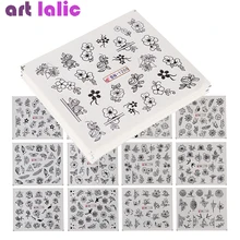 24 листа набор налеек для ногтей смешанный карманный внешний аккумулятор черные цветы цветные чернила птица дизайн ногтей наклейки DIY украш...(China)