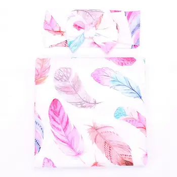 

Newborn Baby Swaddle Floral Receiving Blankets with Headband Value Set Feather