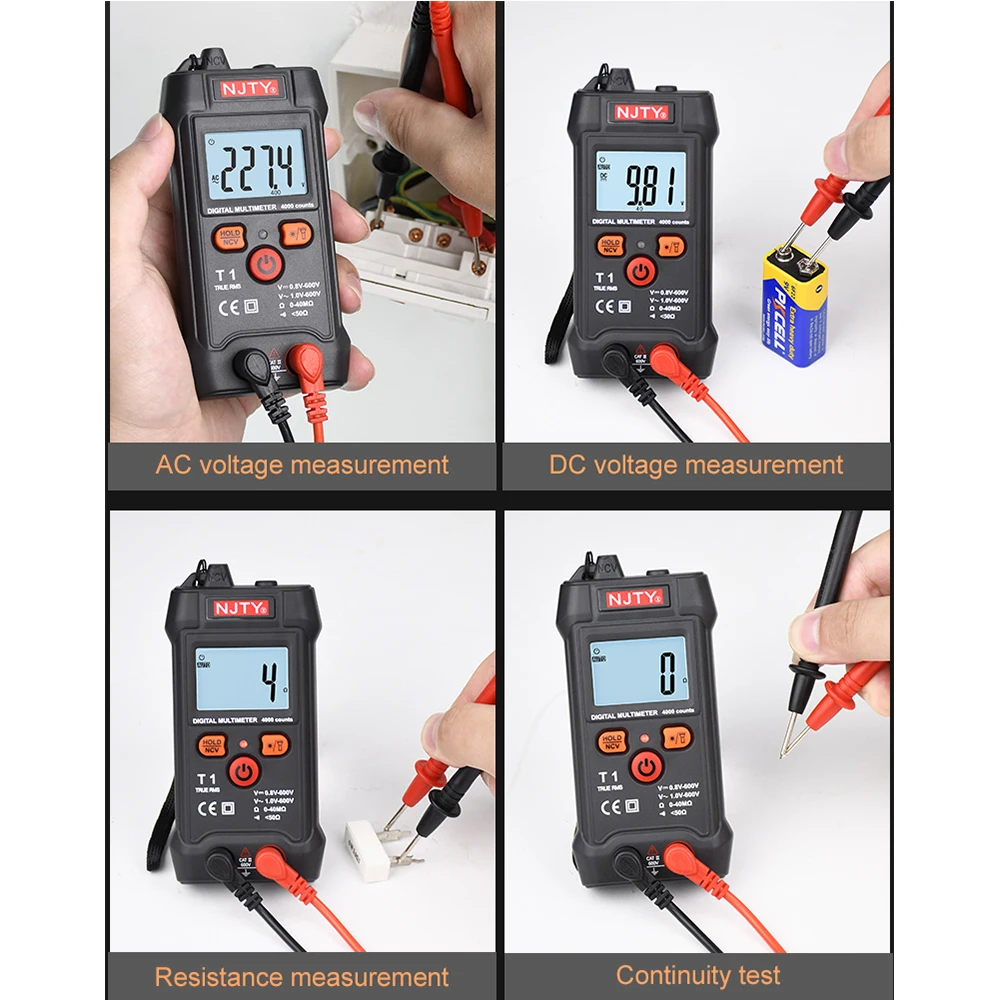 True RMS Digital multimeter 4000 Counts 600V automatic range AC DC voltage tester portable smart meter NCV ohm flashlight digital multimeter multimeter tester