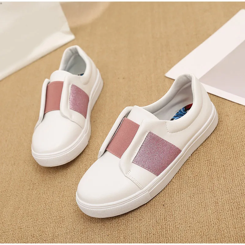 MCCKLE Bling Slip On Shoes Woman Flats Autumn Vulcanized Ladies Platform Comfortable Casual White Shoes Female Fashion Plus Size