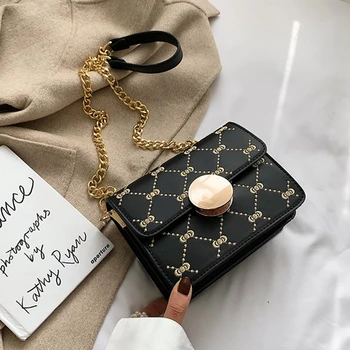 

2019 Fashion Women Exquisite Pattern Shoulder Bag Quality Ladies Chain Mini Crossbody Small Square Messenger Bag Grand Sac Femme