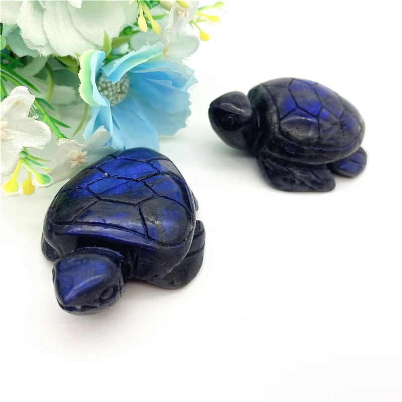 

Cute 1pc Natural Blue Flash Labradorite Tortoise Quartz Crystal Turtle Figurine Carving Crafts Healing Natural Stones