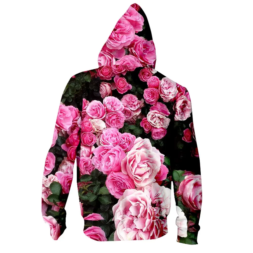 WAMNI толстовка на молнии с принтом розы 3D Harajuku уличная Толстовка Цветочная Куртка Свободная верхняя одежда толстовка с розой на молнии
