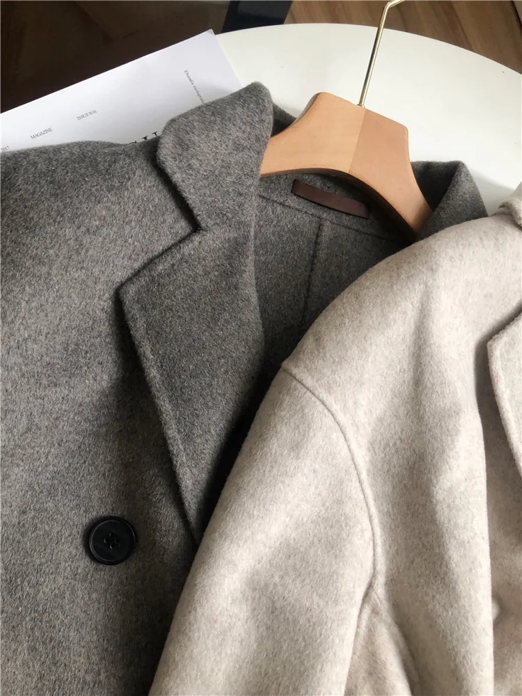 Женская шерстяная куртка, повседневная Осенняя зимняя однотонная двубортная шерстяная куртка, верхняя одежда