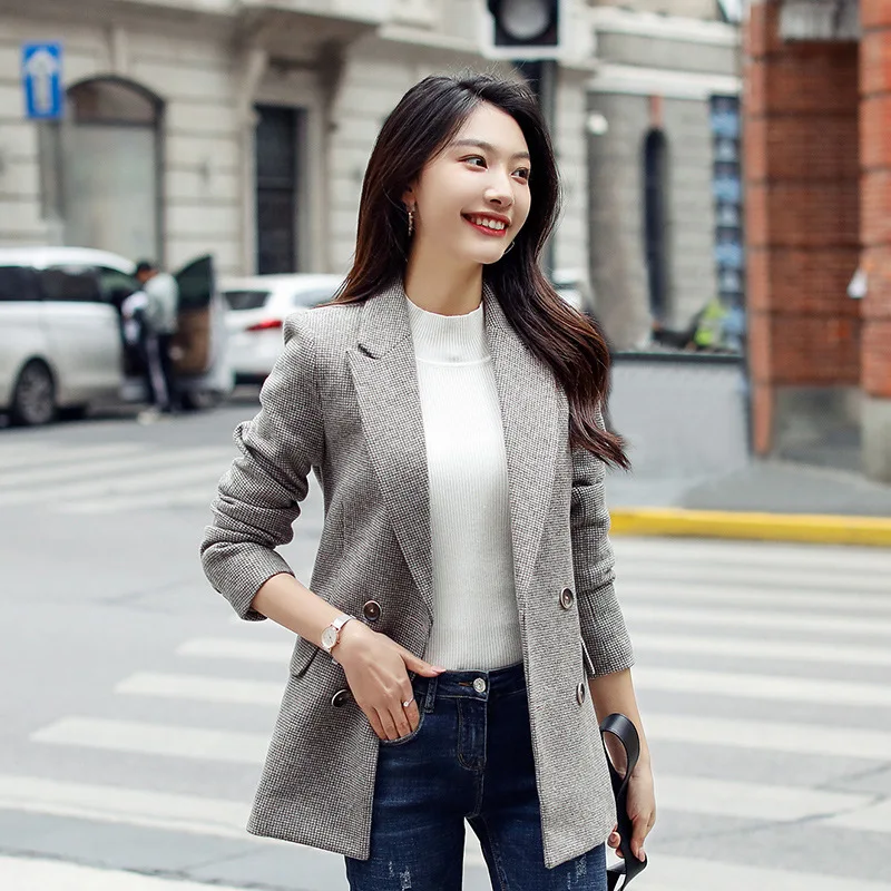 

Korean-style Casual Small Suit Coat Women's 2019 Autumn And Winter New Style Online Celebrity Suit Woolen Overcoat Mid-length To