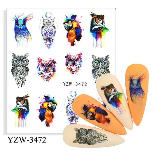 Colorful Face Flower Stickers Nail Stickers Transfer Nails Water Decal Nail Decals Leaf Sticker Series Watermark Nails Geometric YZW-3472