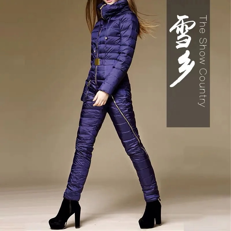 New Style One-piece down Jacket Women's Winter European And American One-piece Ski Suit Thick Slimming down Jacket