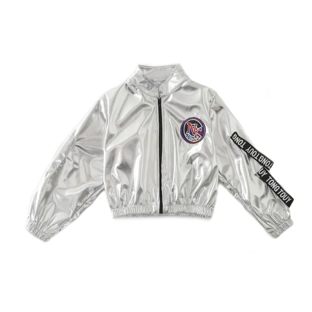 2021 Fashion Boys Hip-hop Set Girl Silver Color Jazz Dance Costume Children Performance Clothes Dance Costume Cool Rave Outfits Tops