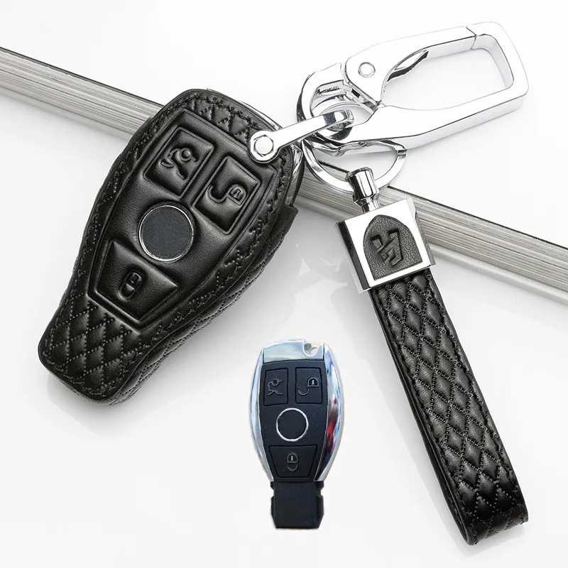 Из натуральной кожи для автомобиль mercedes benz ключ чехол для ключей для W203 W210 W211 AMG W204 C200 C250 W124 W140 W163 W202 CLA GLK C180 - Название цвета: Smart 3button Black