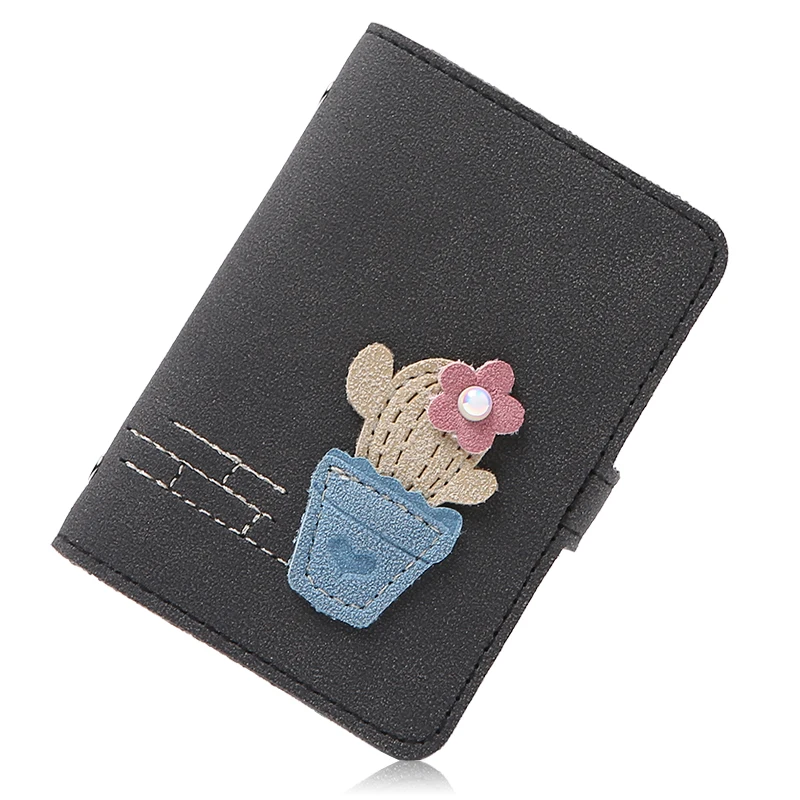 Cute Cactus Function 24 Bits Card Holder Case Bag New Top Matte Leather Women Girl Business Credit ID Passport Cover Card Wallet - Цвет: black