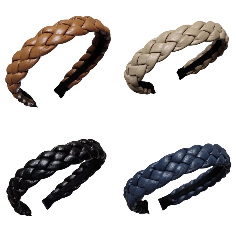 Women 2.6CM Headband PU Leather Braid Hairband  Retro Twist  Headband Headwear  Hair Accessories