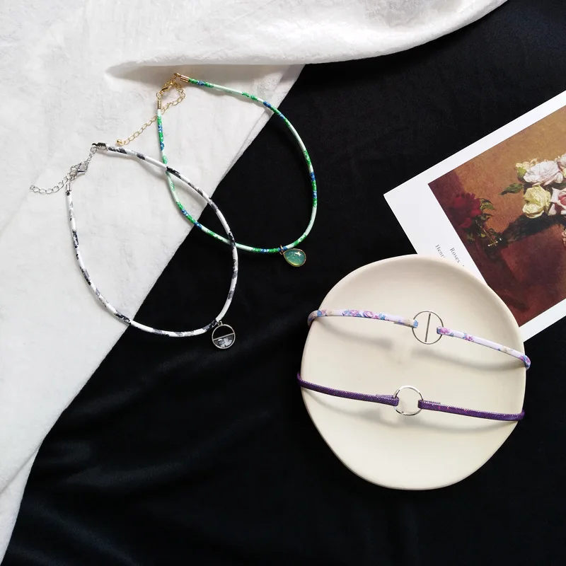 

Black White Pattern Choker Necklace Daily Multi Short Necklace