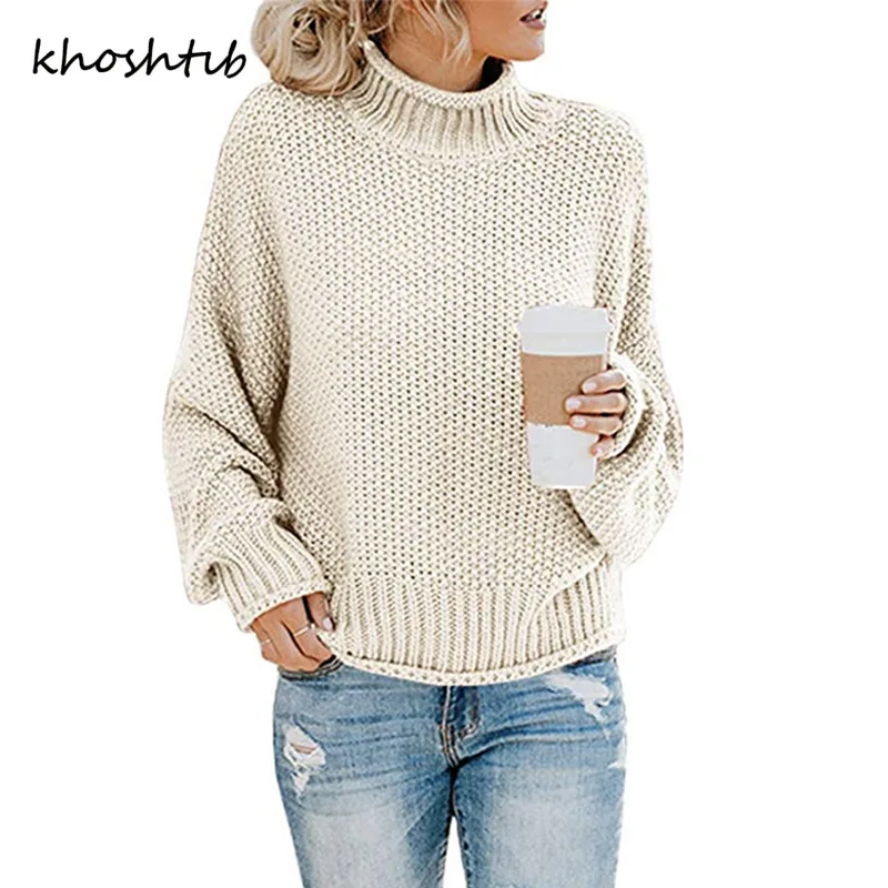 

Khoshtib Women's Sweater Autumn Winter New Thick Line High Collar Pullover Sweater Fashion Woman Top Leisure Clothing Tops
