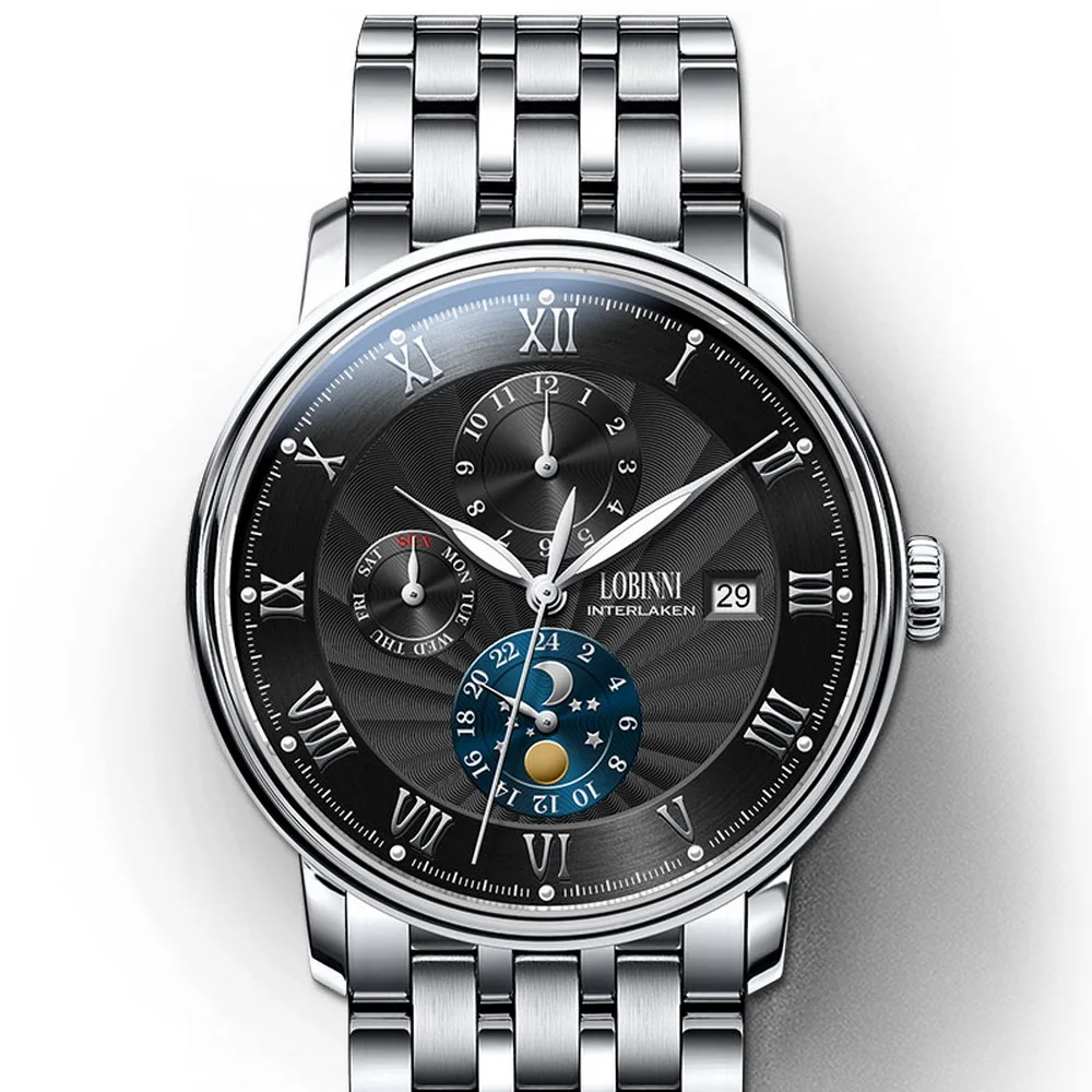 wrist watch p4 Мужские наручные часы, мужские автоматические часы LOBINNI, люксовый бренд, 50 м, водонепроницаемые, механические, под платье, наручные часы, relogio, кожаный ремешок - Цвет: wrist watch p4