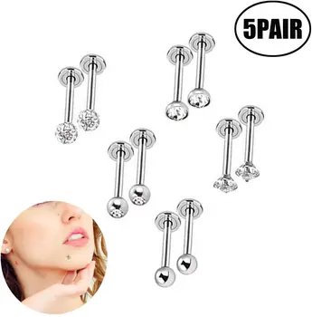 

Lvcky 5 Styles 16 Gauge inless Steel Nose Studs Tragus Bars Labret Bars Cryl Ball Labret Body Piercing, 5 Pairs